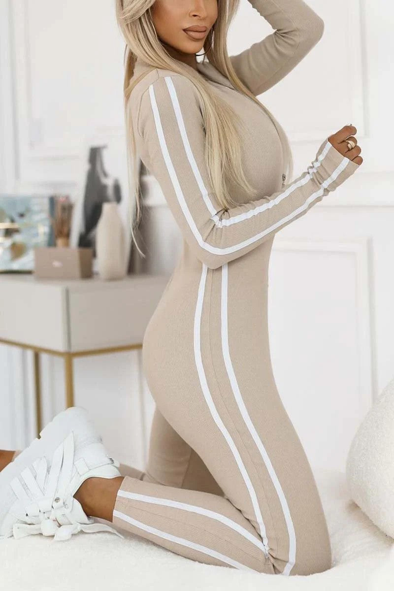 Women's Side Stripe Sport Bodysuit – Fitted Long Sleeve Active Bodysuit