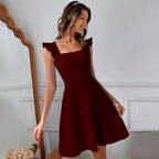 Women's Ruffle Strap Fit & Flare Dress – Feminine Flowy Mini Dress