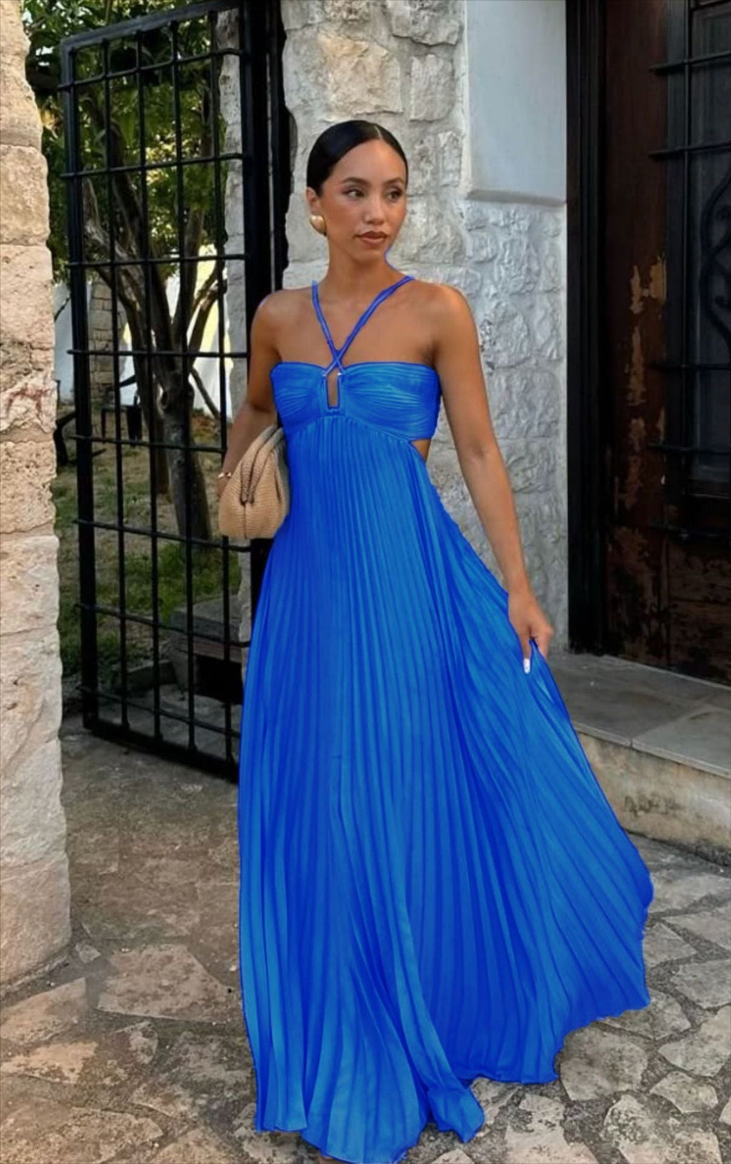 Women's Pleated Strapless Dress – Adjustable Strap Formal Occasion Dress