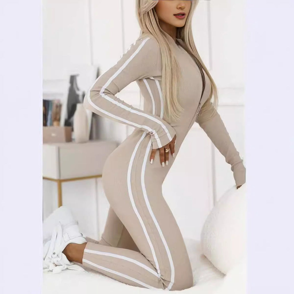 Women's Side Stripe Sport Bodysuit – Fitted Long Sleeve Active Bodysuit