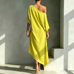 Women's One Shoulder Draped Wedding Guest Dress – Asymmetrical Formal Occasion Dress