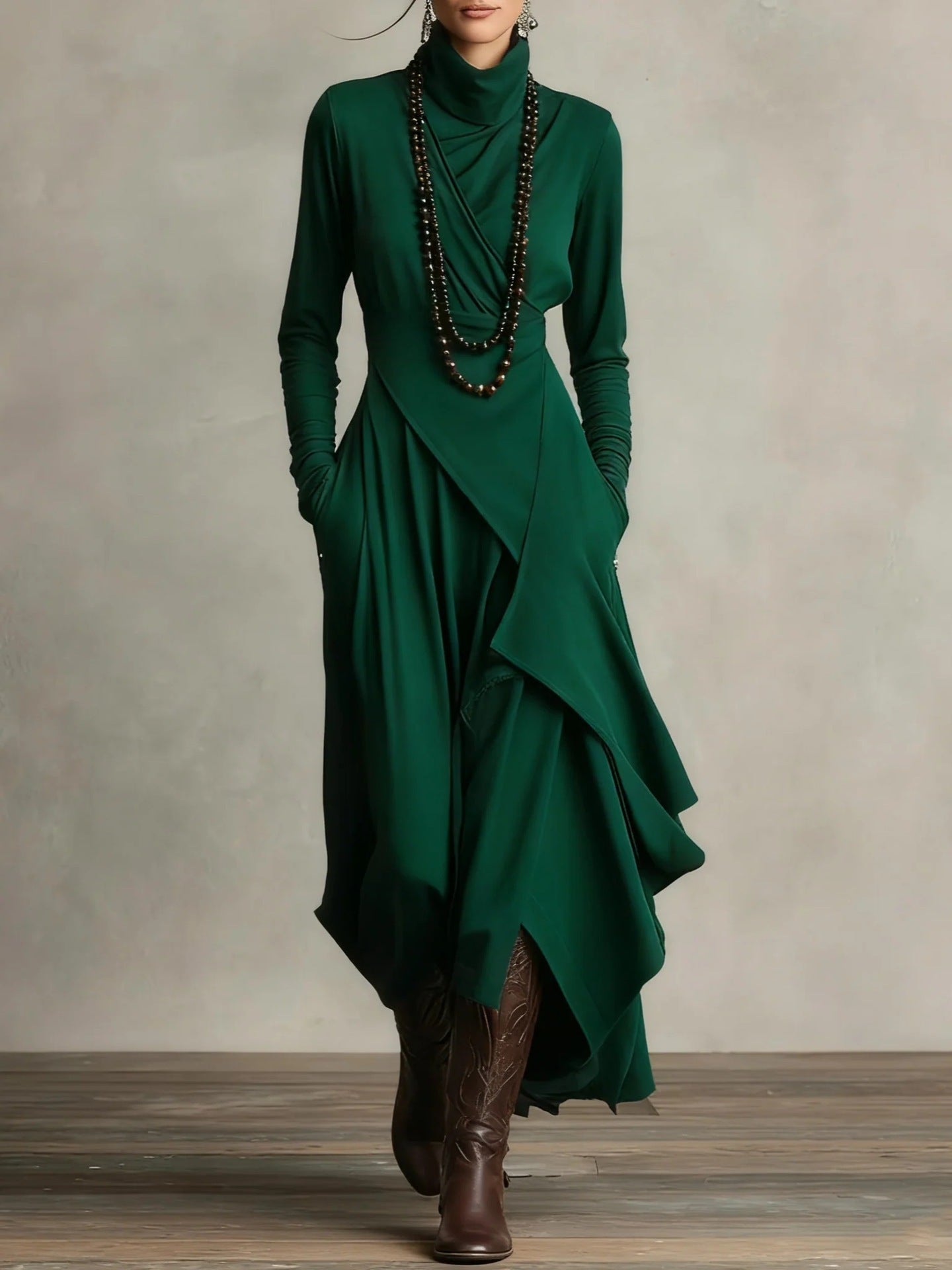 Women's High Neck Maxi Dress – Knit Sweater Dress