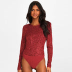 Women's Sequin Party Bodysuit – Sparkle Fitted Long Sleeve Bodysuit