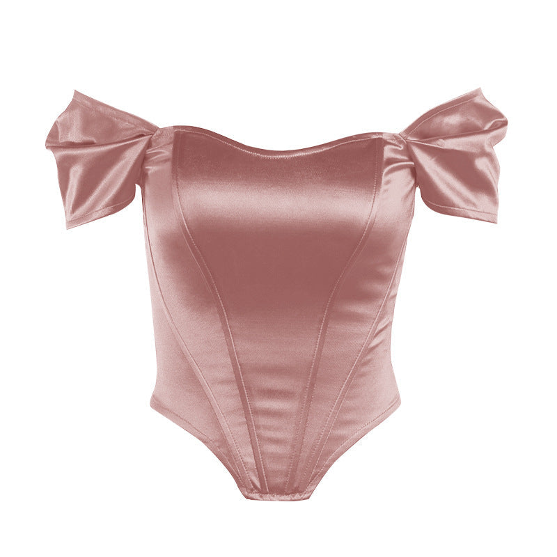 Women's Bow Sleeve Corset Bodysuit – Off-Shoulder Fitted Evening Bodysuit