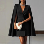 Women's Cape Cocktail Dress – Hooded Deep V-Neck Formal Dress
