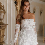 Women's Floral Wedding Dress – Sheer Sleeve Gown
