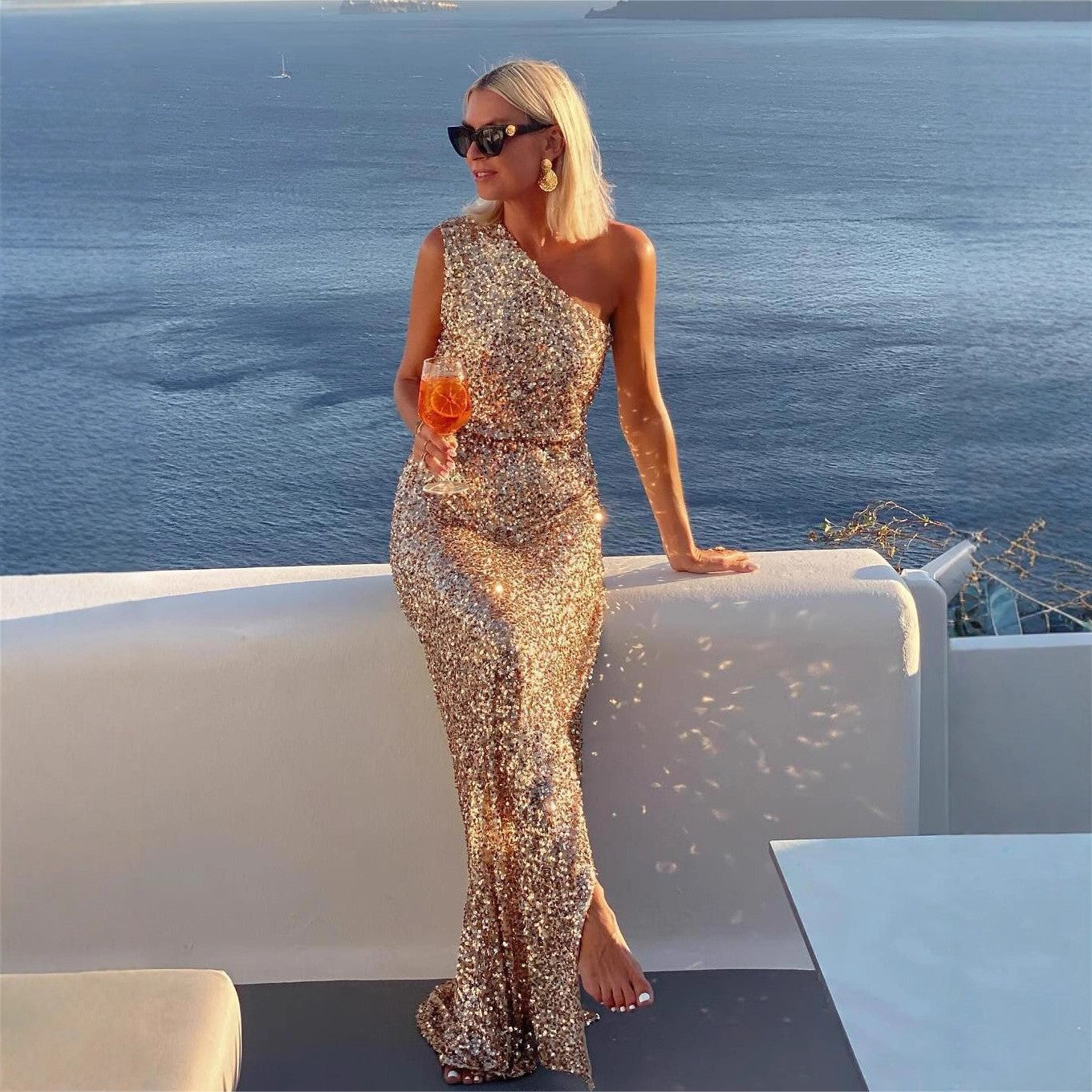 Women's Sequin Evening Dress – Side Slit Gown