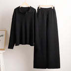 Women's Oversized Polo Sweater Set – Collared Sweater Wide Leg Pants Set