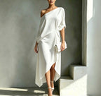 Women's One Shoulder Draped Wedding Guest Dress – Asymmetrical Formal Occasion Dress