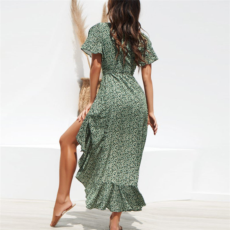 Women's Wrap Maxi Dress – Belted V-Neck Dress