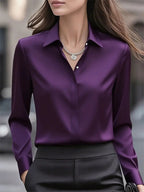Women's Button Blouse with Classic Collar and Relaxed Fit