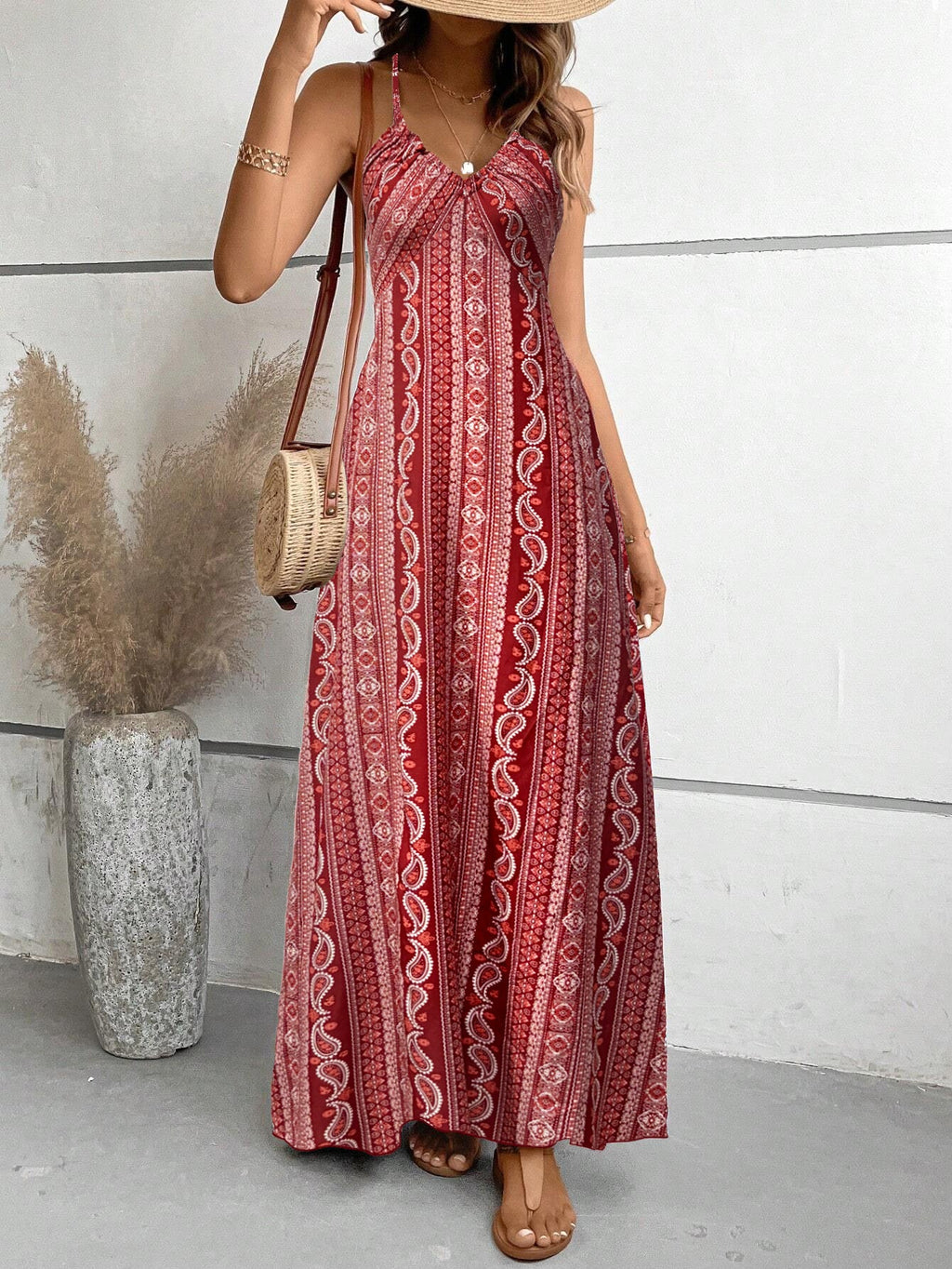 Women's Printed Maxi Dress – Spaghetti Strap Dress