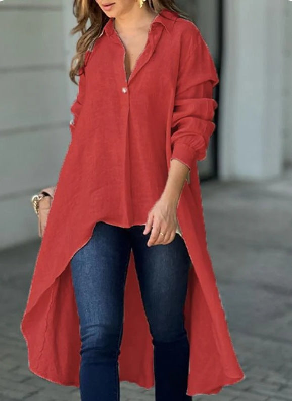 Women's Asymmetrical Tunic Blouse – Longline Button Front Shirt