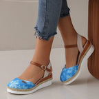 Women's Wedge Sandals with Woven Straps and Cushioned Sole