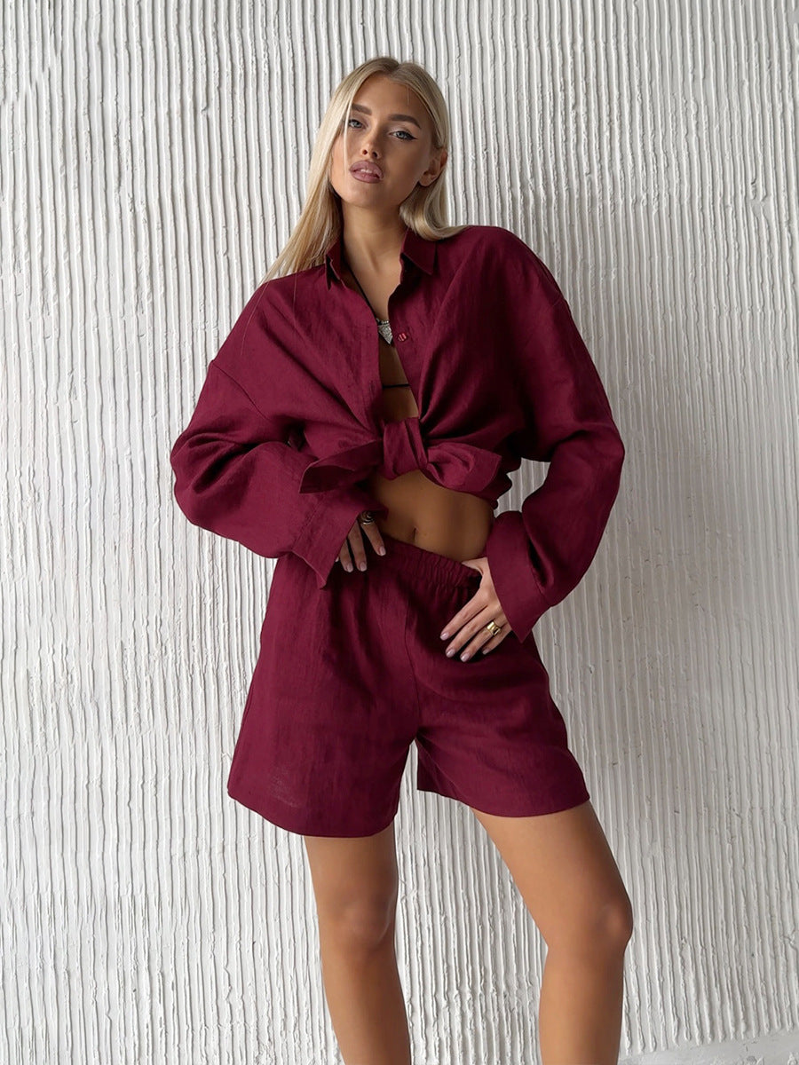 Women's Blouse Set with Relaxed Fit and Matching Shorts