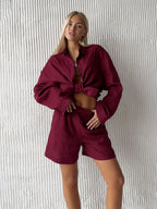 Women's Blouse Set with Relaxed Fit and Matching Shorts