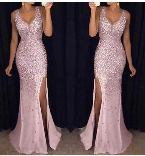 Women's Sleeveless Ball Gown – V-Neck Evening Dress