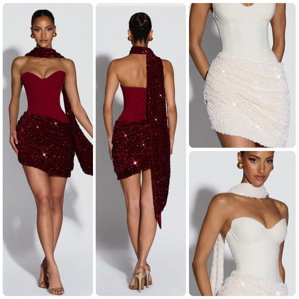 Women's Corset Sequin Mini Dress – Bustier Fitted Party Dress