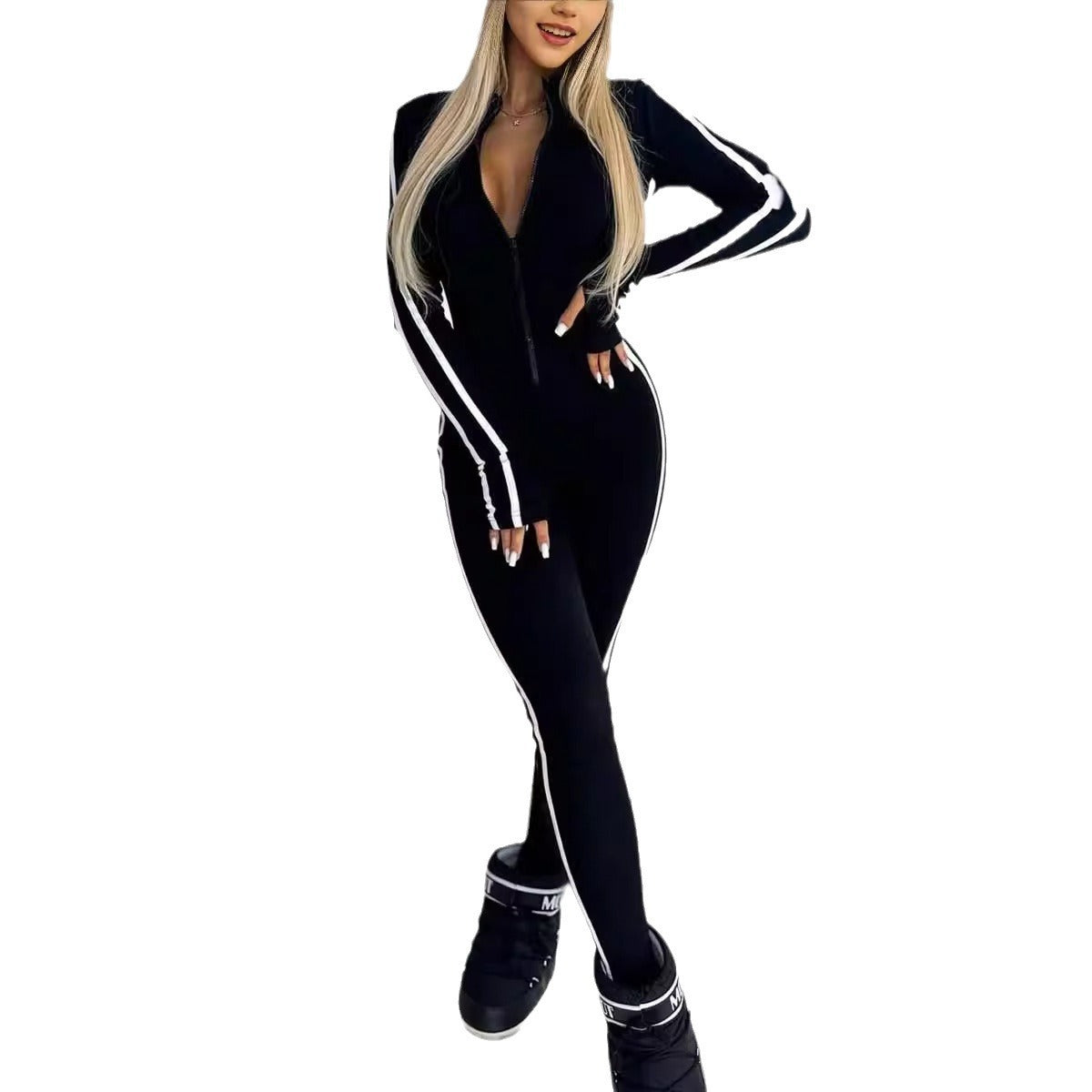 Women's Side Stripe Sport Bodysuit – Fitted Long Sleeve Active Bodysuit