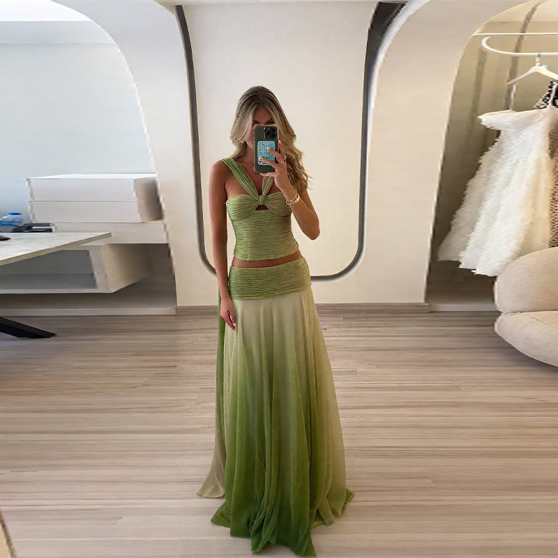 Women's Ombre Maxi Dress – Spaghetti Strap Flowing Evening Gown