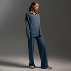 Women's Oversized Polo Sweater Set – Collared Sweater Wide Leg Pants Set