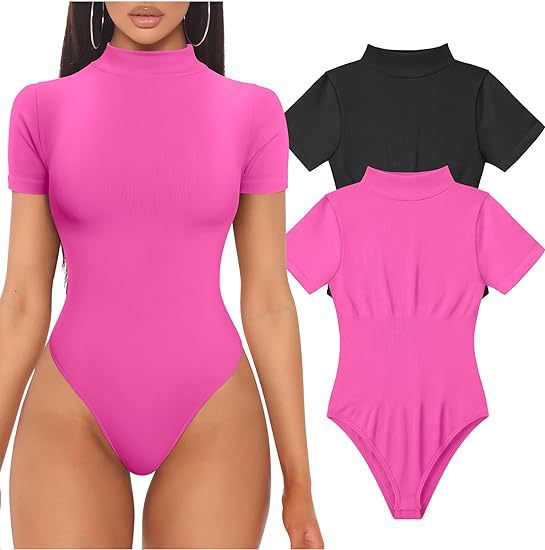 Women's Short Sleeve Bodysuit – Fitted High Neck Everyday Bodysuit
