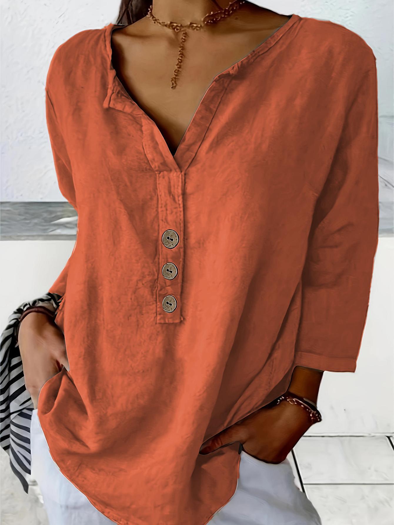 Women's Collared Button Blouse – Relaxed Long Sleeve Shirt Blouse