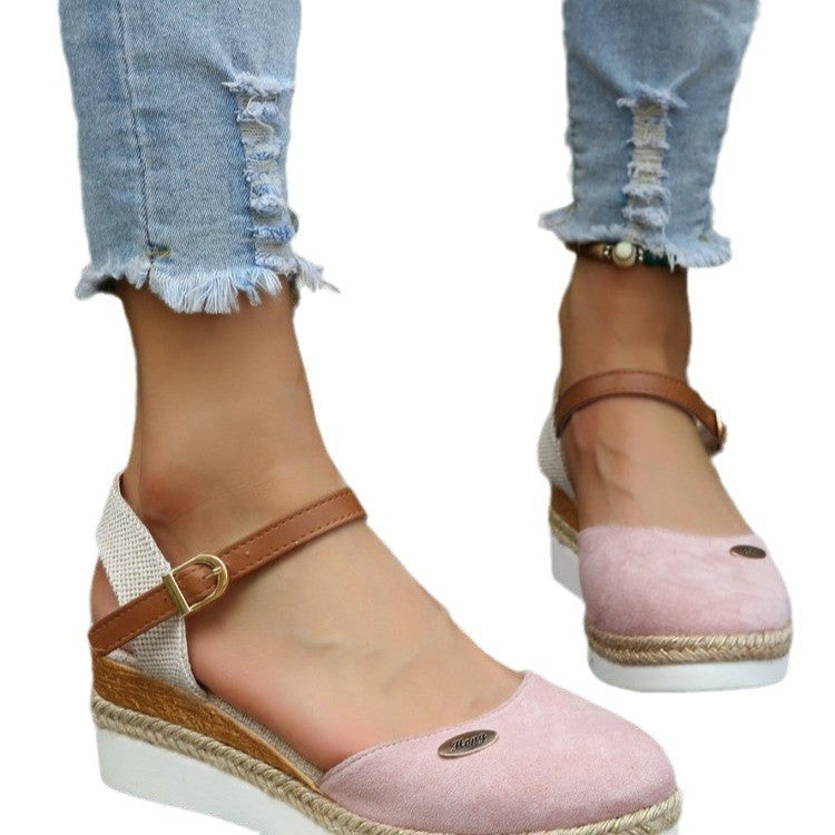 Women's Wedge Sandals with Woven Straps and Cushioned Sole