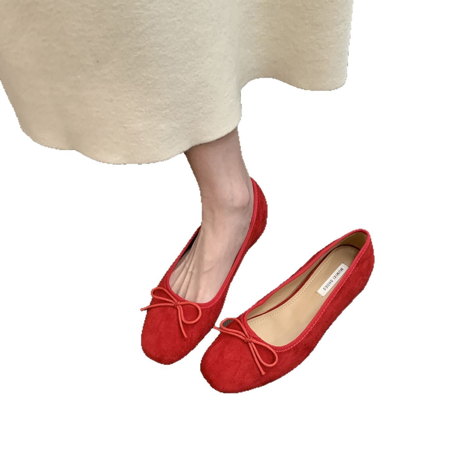 Women's Ballet Flats with Bow Detail and Velvety Finish