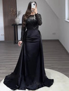 Women's Long Sleeve Glitter Gown – Flowing Sparkle Evening Dress