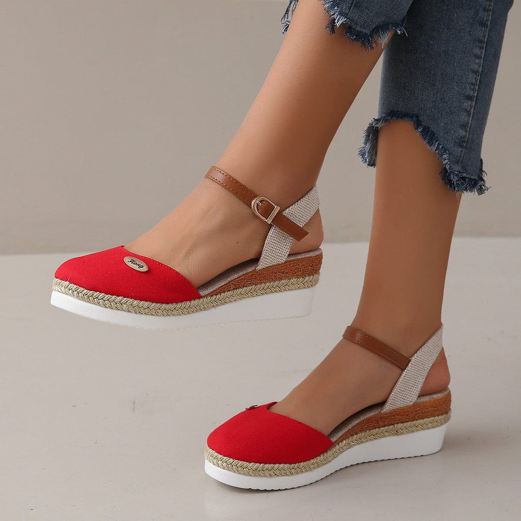 Women's Wedge Sandals with Woven Straps and Cushioned Sole
