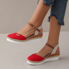 Women's Wedge Sandals with Woven Straps and Cushioned Sole