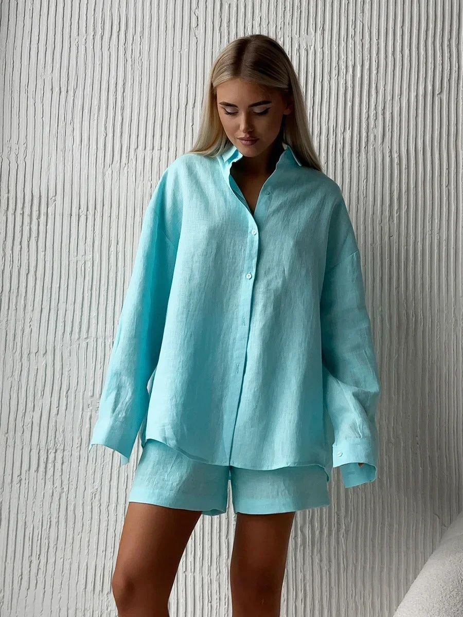 Women's Blouse Set with Relaxed Fit and Matching Shorts