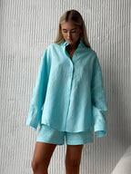 Women's Blouse Set with Relaxed Fit and Matching Shorts