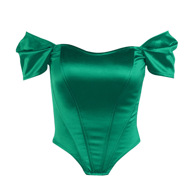 Women's Bow Sleeve Corset Bodysuit – Off-Shoulder Fitted Evening Bodysuit