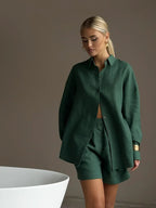 Women's Blouse Set with Relaxed Fit and Matching Shorts