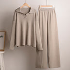 Women's Oversized Polo Sweater Set – Collared Sweater Wide Leg Pants Set