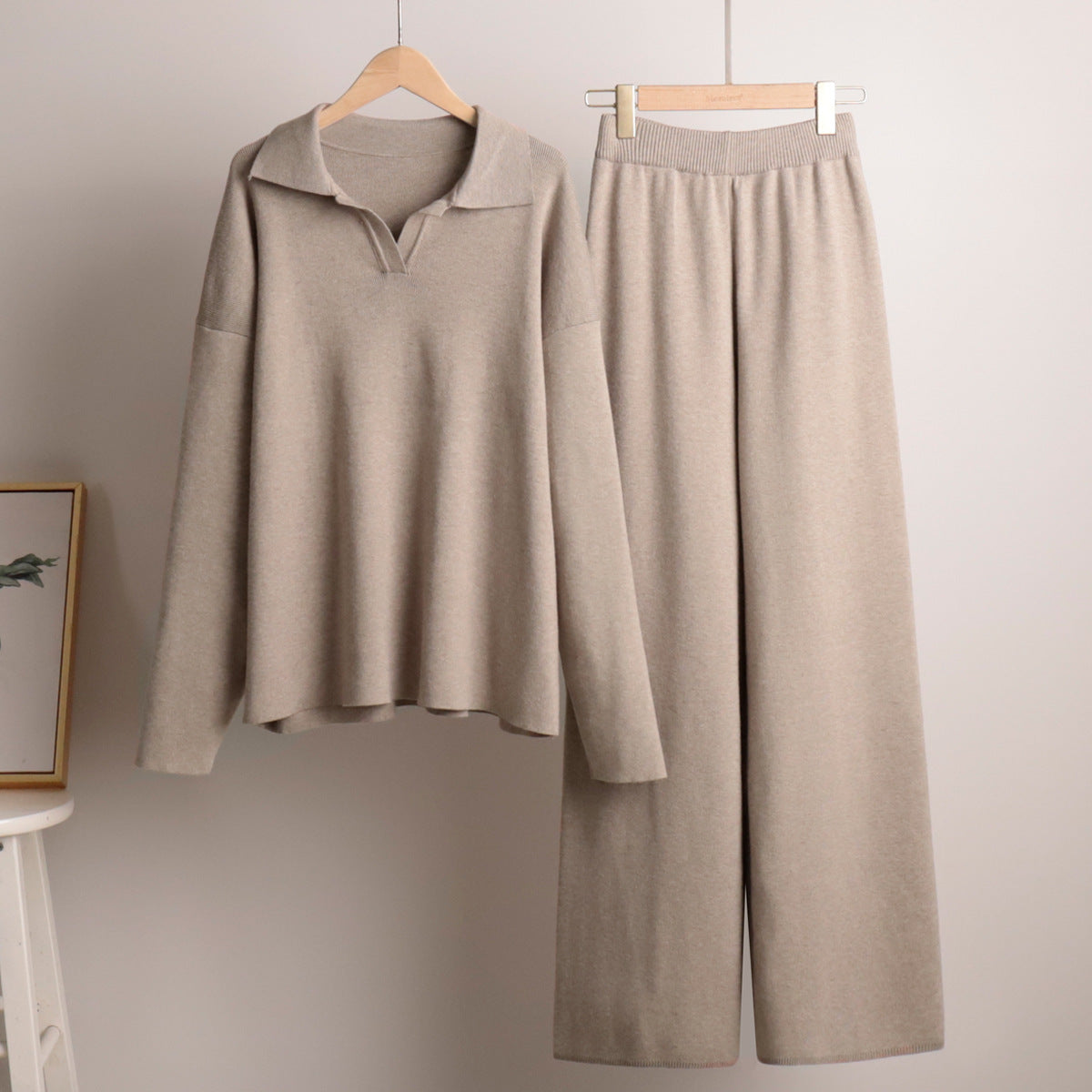 Women's Oversized Polo Sweater Set – Collared Sweater Wide Leg Pants Set