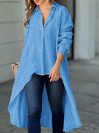 Women's Asymmetrical Tunic Blouse – Longline Button Front Shirt