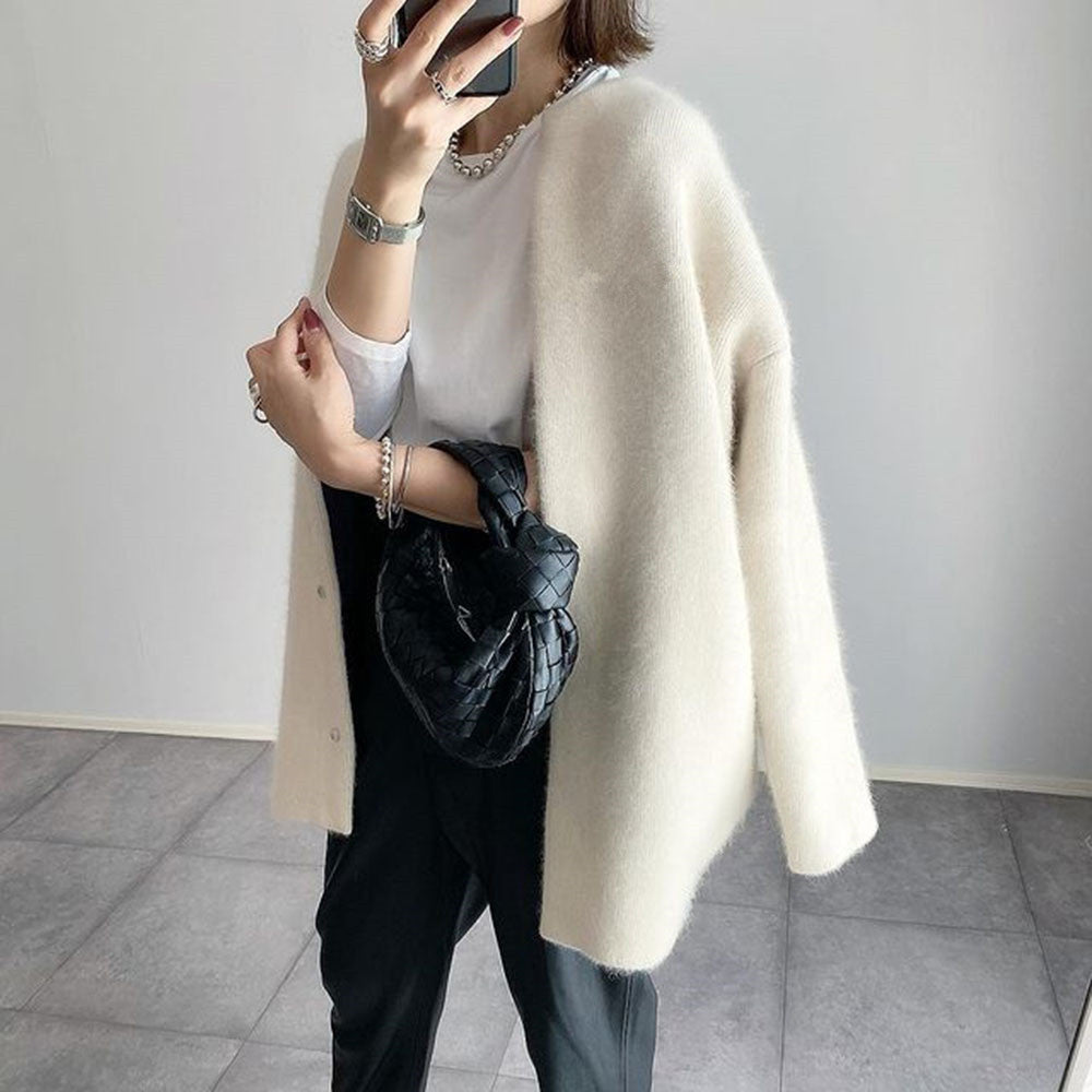 Women's Mid-Length Cardigan – Relaxed Button Sweater