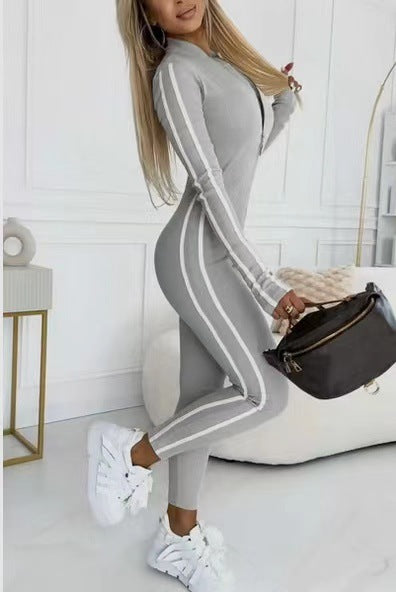 Women's Striped Sport Bodysuit – Fitted Long Sleeve Active Bodysuit