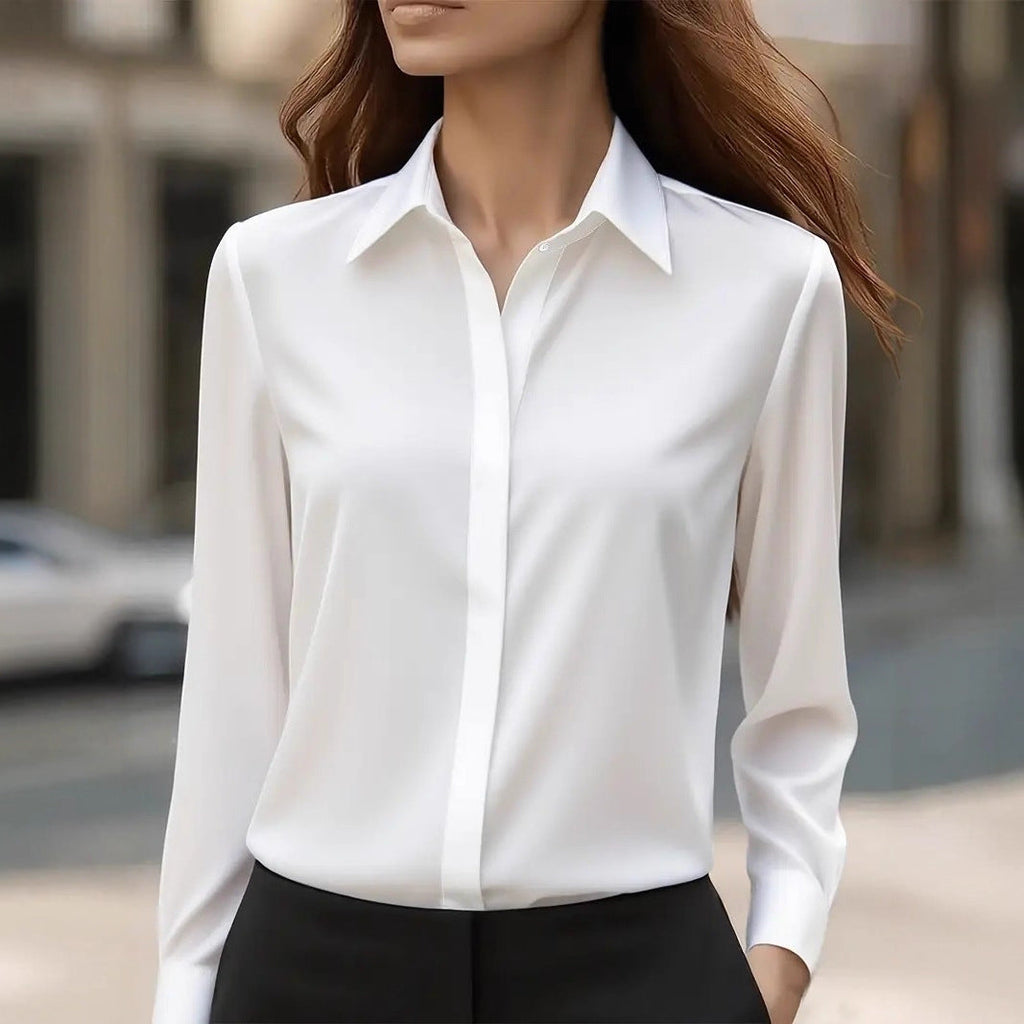 Women's Button Blouse with Classic Collar and Relaxed Fit