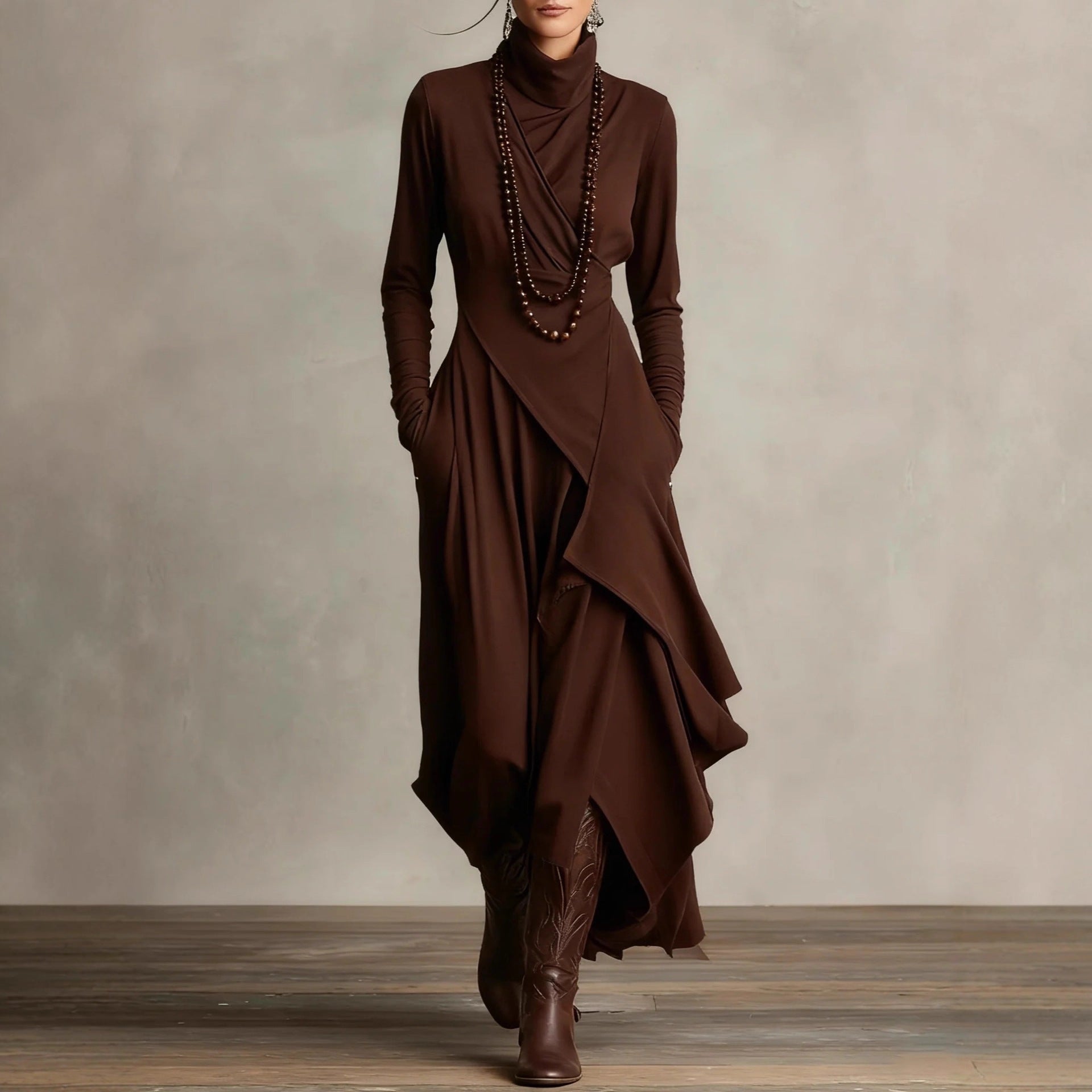 Women's High Neck Maxi Dress – Knit Sweater Dress
