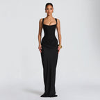 Women's Fitted Maxi Dress – Deep V-Neck Dress