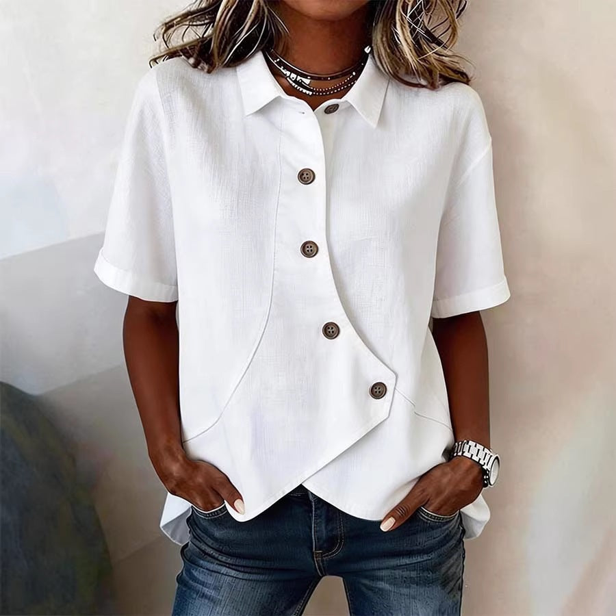 Women's Button Blouse with Textured Finish and Decorative Buttons