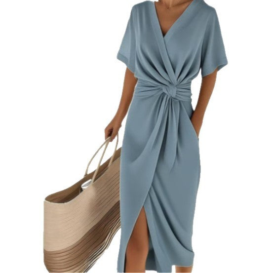 Women's Wrap Midi Dress – Side Slit Dress