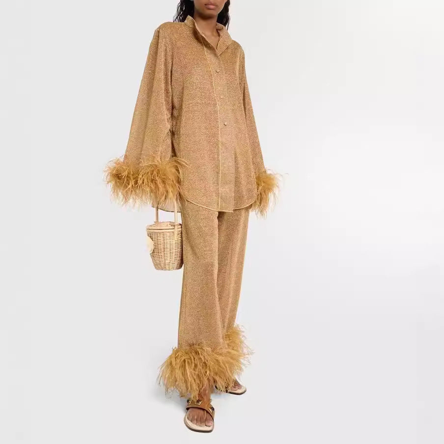 Women's Stand Collar Trouser Set – Long Sleeve Top & Coordinated Pants