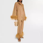 Women's Stand Collar Trouser Set – Long Sleeve Top & Coordinated Pants