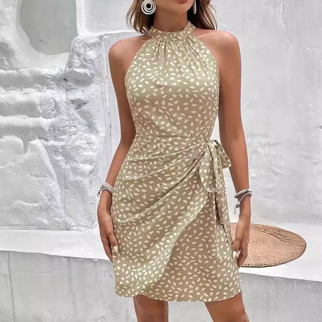 Women's Halter Neck Wrap Dress – High Waist Fitted Cocktail Dress