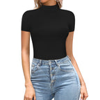 Women's Short Sleeve Bodysuit – Fitted Mock Neck Bodysuit